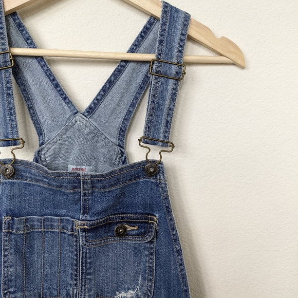 Jean Overalls Shorts Distressed Denim Shortalls Medium Wash Blue Medium Mossimo - Picture 3 of 9